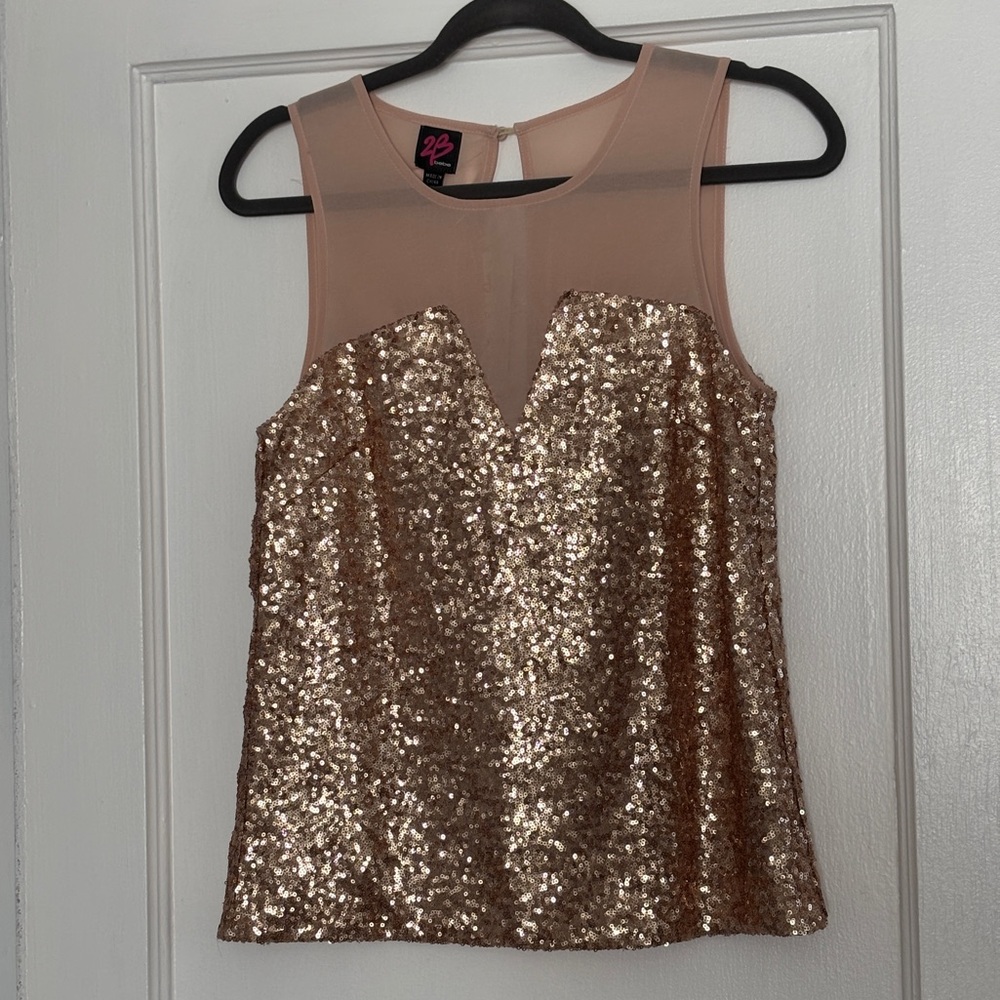 bebe Shimmering Gold Sequin Blouse